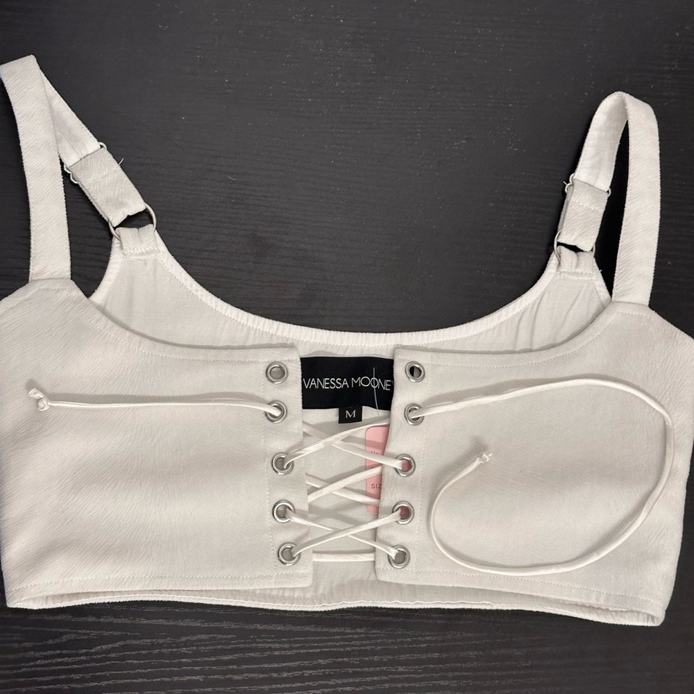 Vanessa Mooney White Lace-Up Crop Top